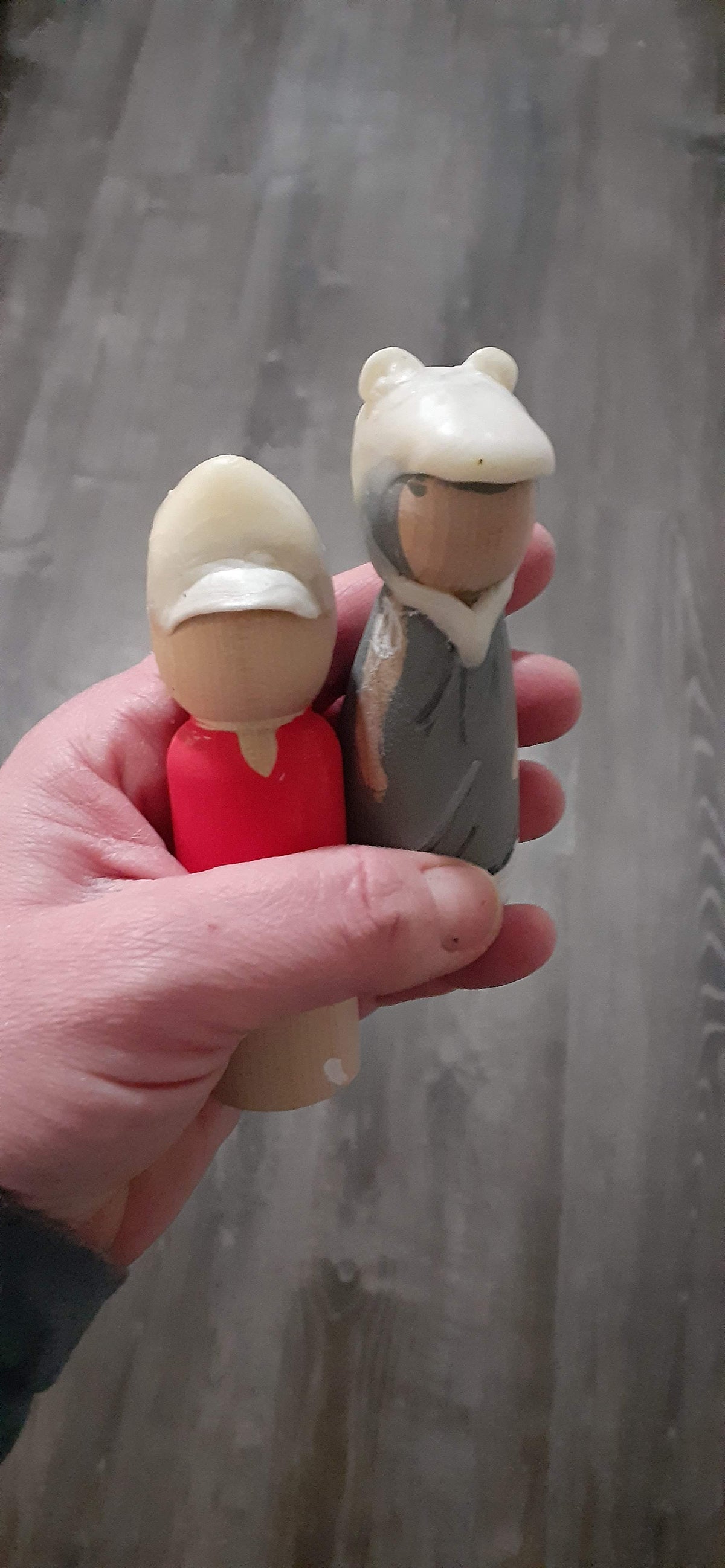 Custom peg doll with clay elements