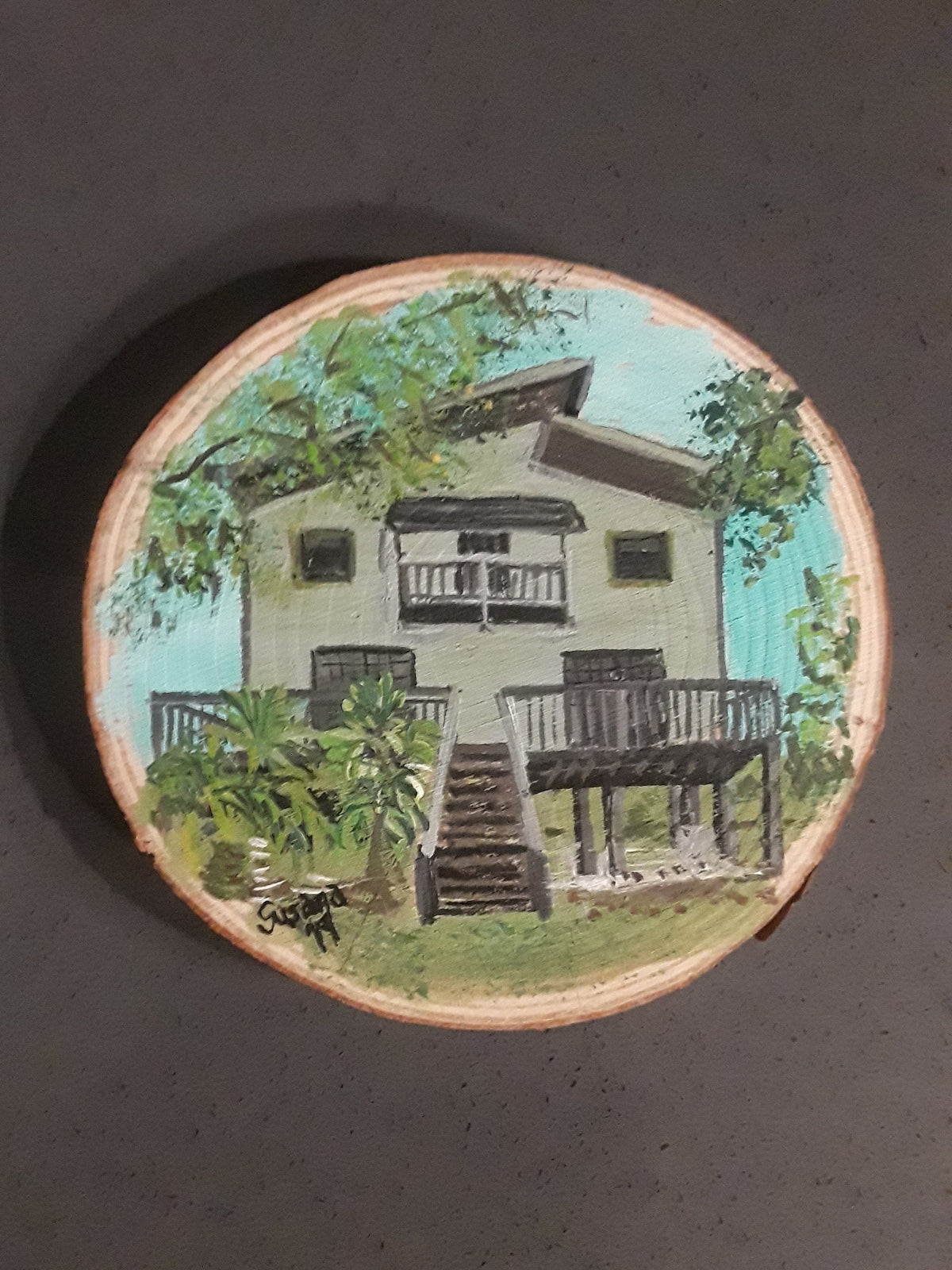 House Portrait ornament on wooden slice