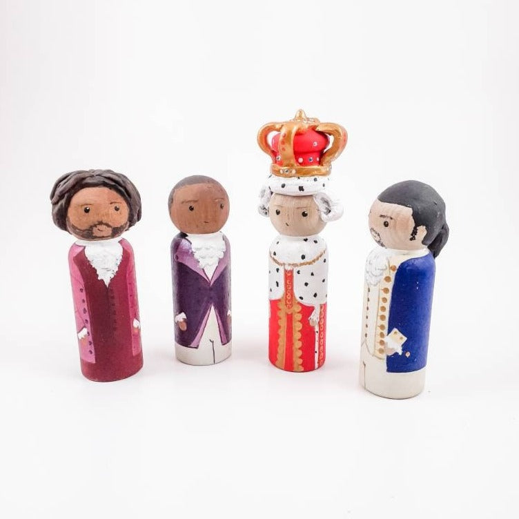 Hamilton Musical peg dolls, King George figure Hamilton, King George gift, musical fan Hamilton, figurines, peg dolls, King George doll