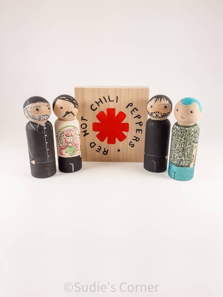 Red Hot Chili Peppers Peg dolls, RHCP, Collectible, singer cake topper, red hot chilli peppers gift, red hot chili peppers memorabilia