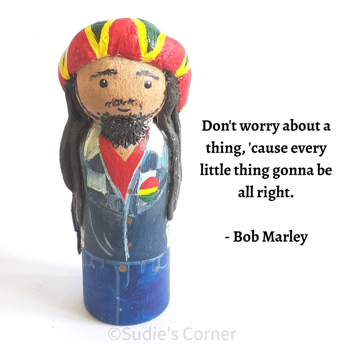 Bob Marley figurine, marley peg doll,  rastafari collectible, gift for reggae lover, reggae fan art, bob marley topper