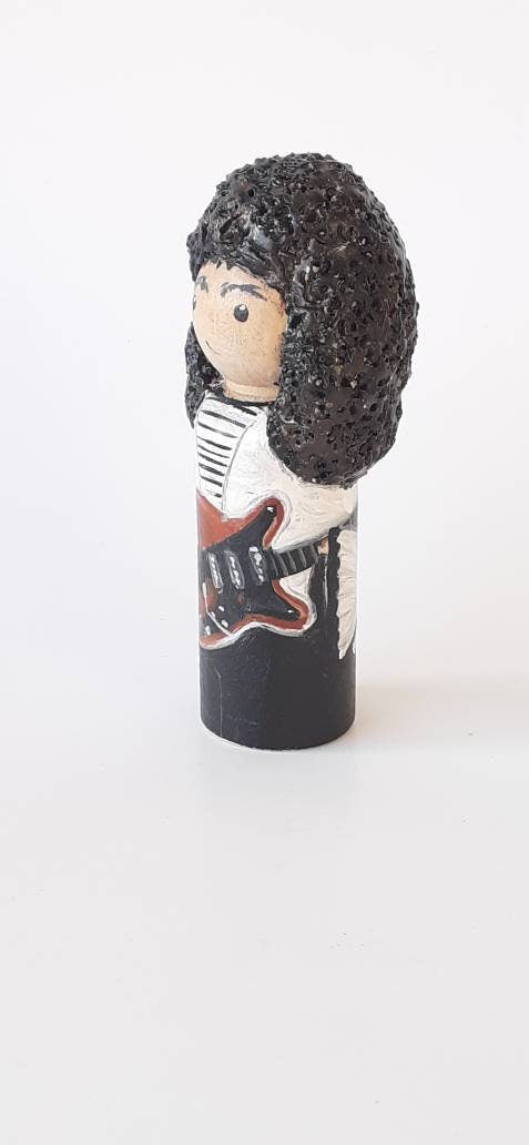 Brian May peg doll, Brian May gift, gift for Brian May fan, art, decor, guitar Queen decor