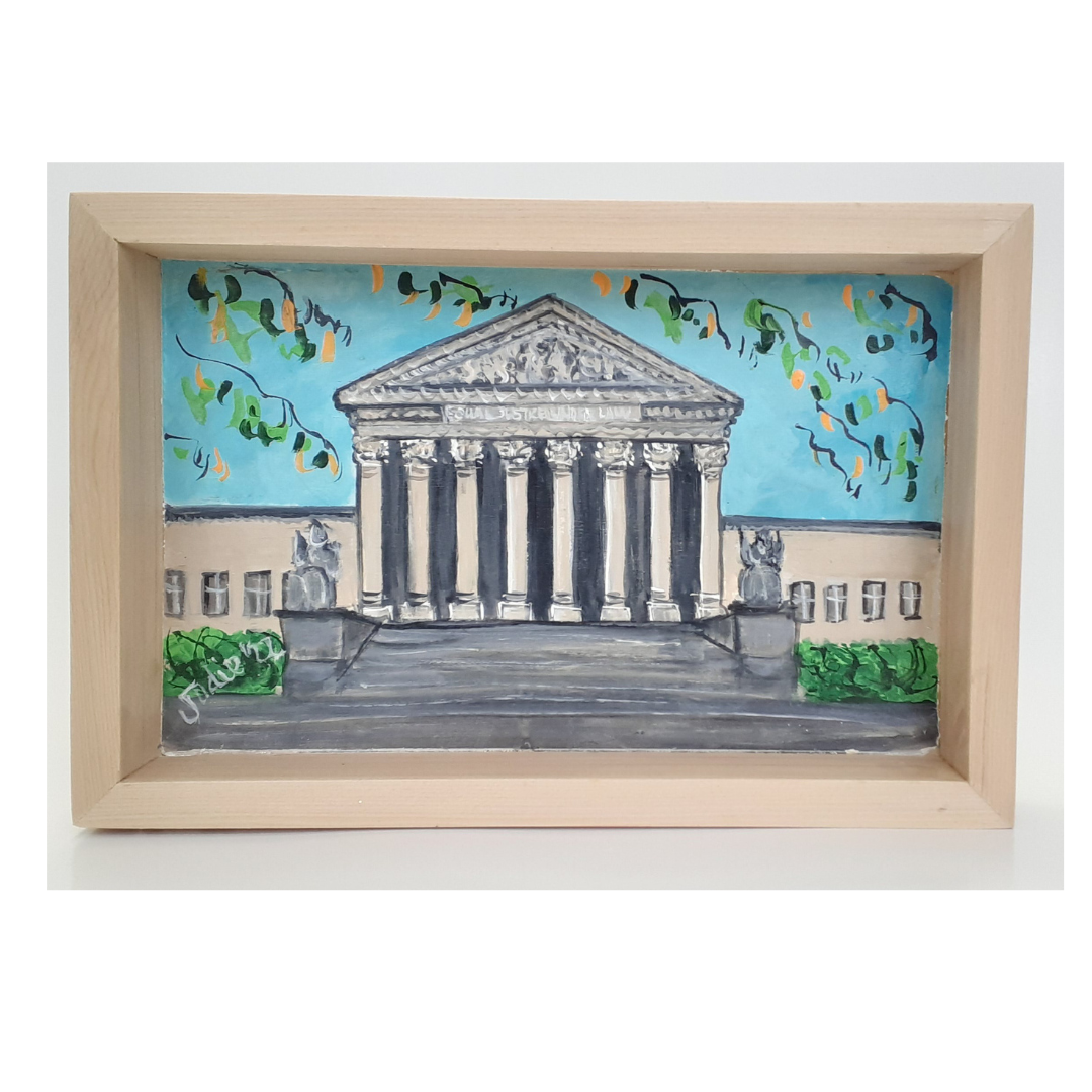 Wooden Shadow Box with original painting in acrylics of the Supreme Court